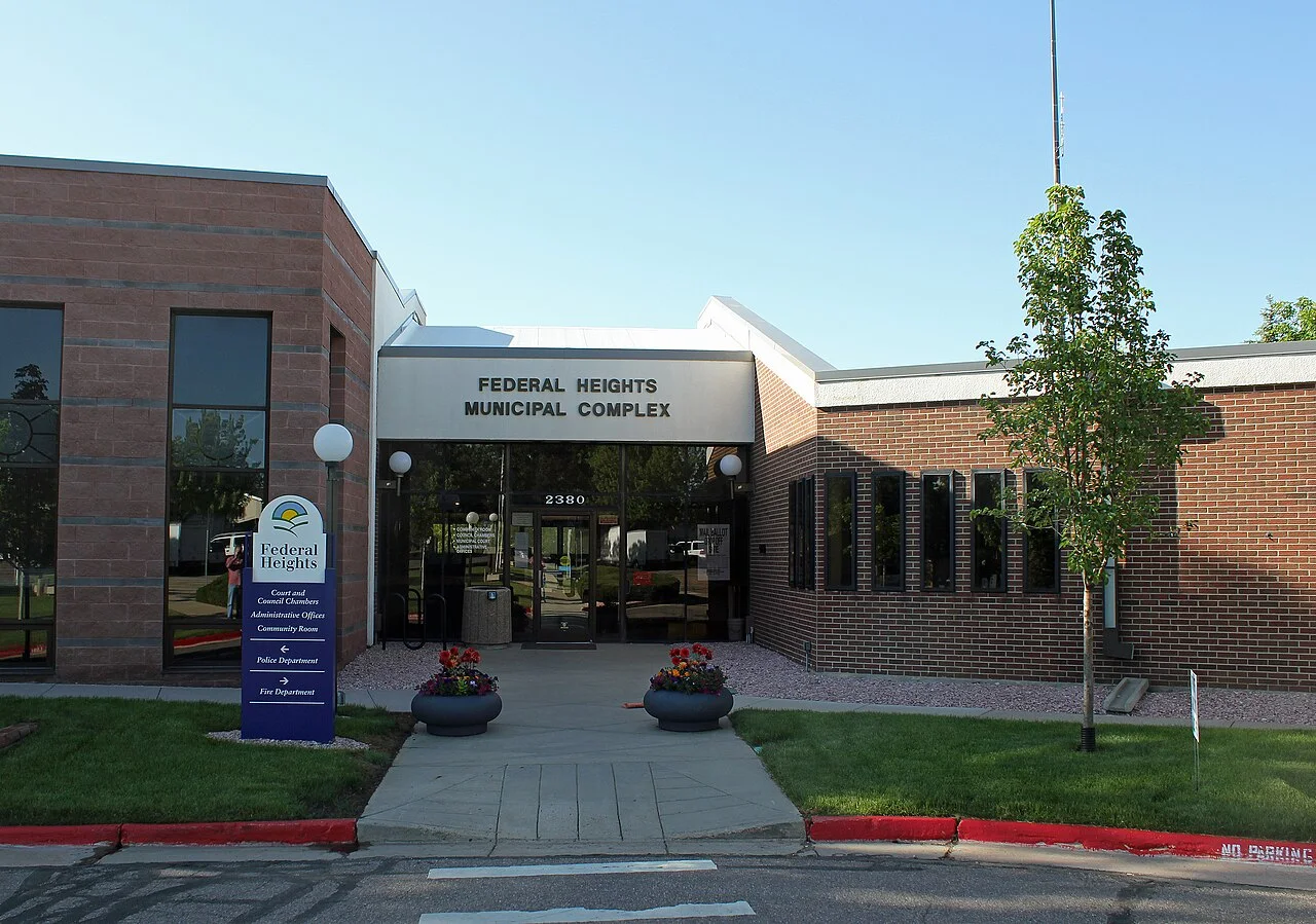 Federal Heights Municipal Complex and city sign in Federal Heights, Colorado